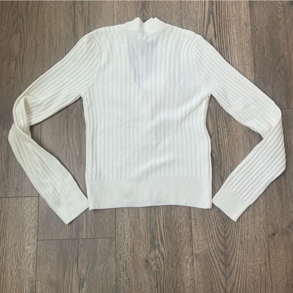 Pilcro Ivory Ribbed V-Neck Sweater with Offset Button Detail - Picture 6 of 6